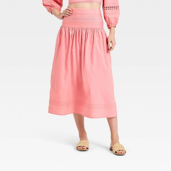 A New Day Pants - A New Day - Women's Eyelet Midi Skirt - A New Day Pink XS Pink